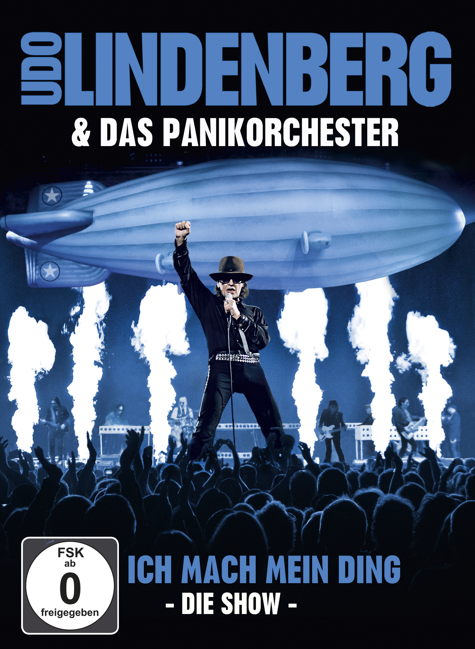 Albumcover von Udo Lindenberg im Konzert, ein Zeppelin-Grafik und eine Menschenmenge. FSK 0-Rating.