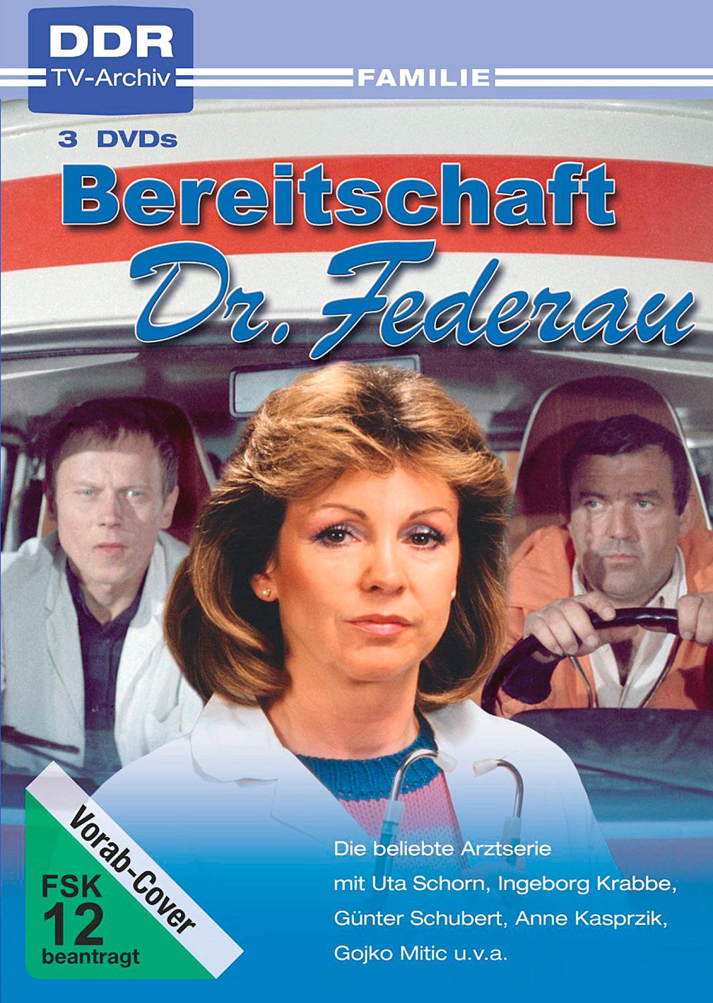 DVD-Cover von 'Bereitschaft Dr. Federau' mit Schauspielern. Das Cover ist auf Deutsch.