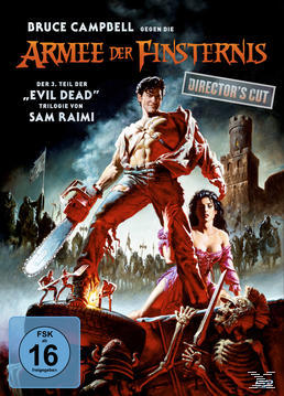 Evil Dead Filmcover. Ein Mann mit einer Kettensäge kämpft gegen ein Monster.