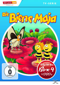 DVD-Cover: Biene Maja-Zeichentrick. Blumen und ein Schmetterling. Zwei Bienen im Vordergrund.
