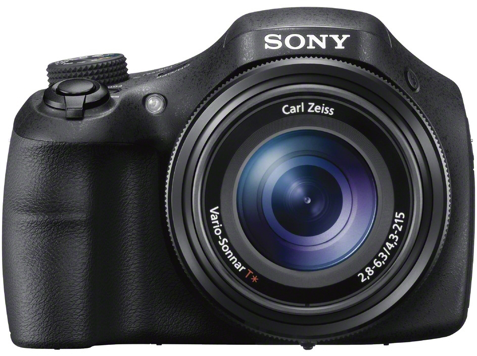 Schwarze Kamera mit großem Objektiv, Sony-Logo und Carl Zeiss-Label oben.