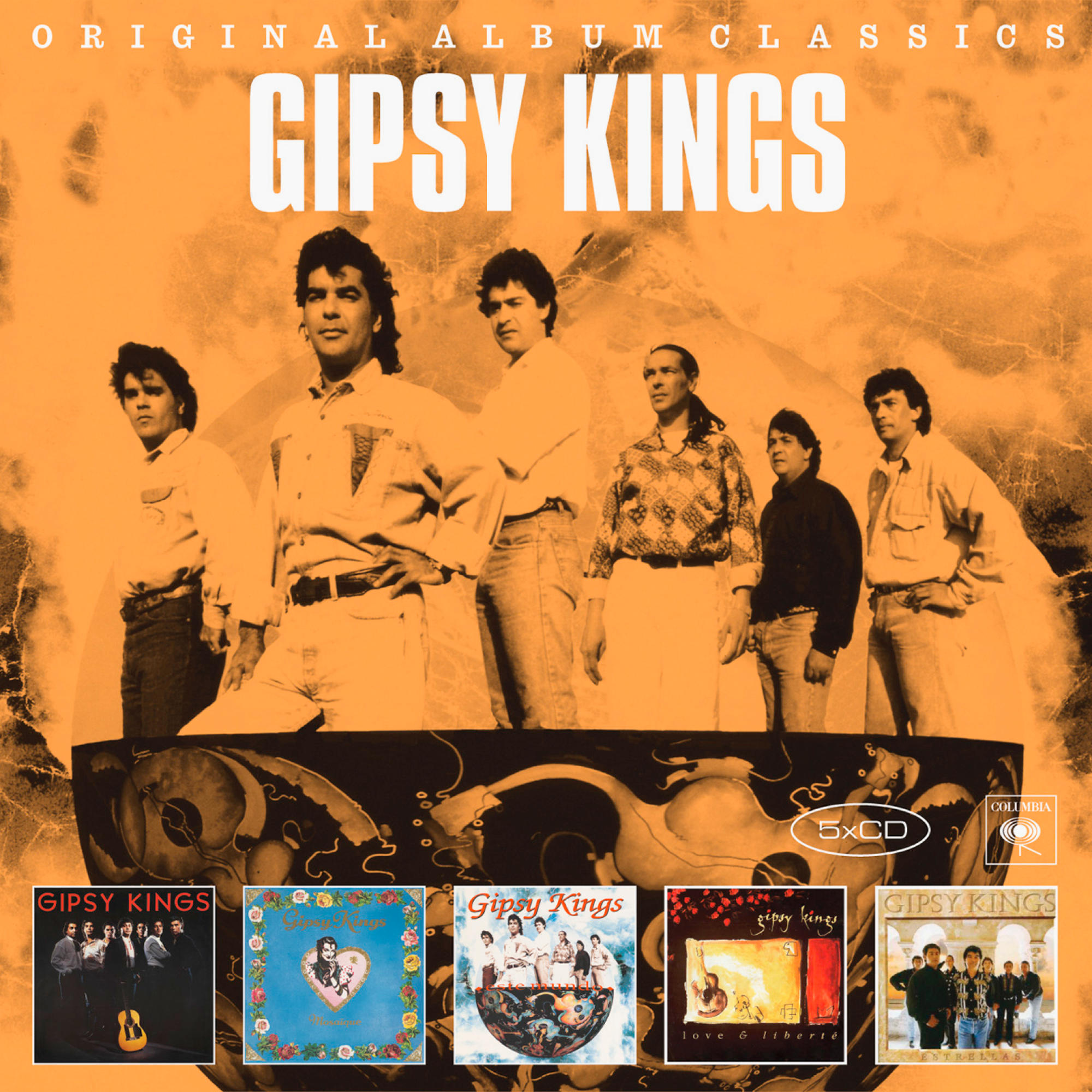 Albumcover von 'Gipsy Kings' mit einer Gruppe von Männern und Albumcovern.