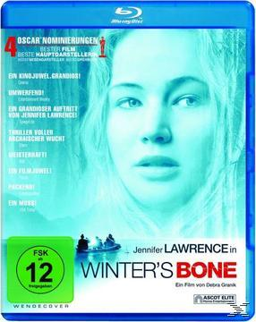 DVD-Cover: Jennifer Lawrences Gesicht, Blautöne, Text auf Deutsch 'Winter's Bone'.