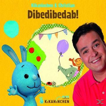Blauer Hase, lächelnder Mann, Zeichentrickgrafiken auf gelbem Hintergrund.