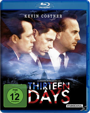 DVD-Cover des Films Thirteen Days. Kevin Costner und 2 Männer vor verschwommenem Hintergrund.