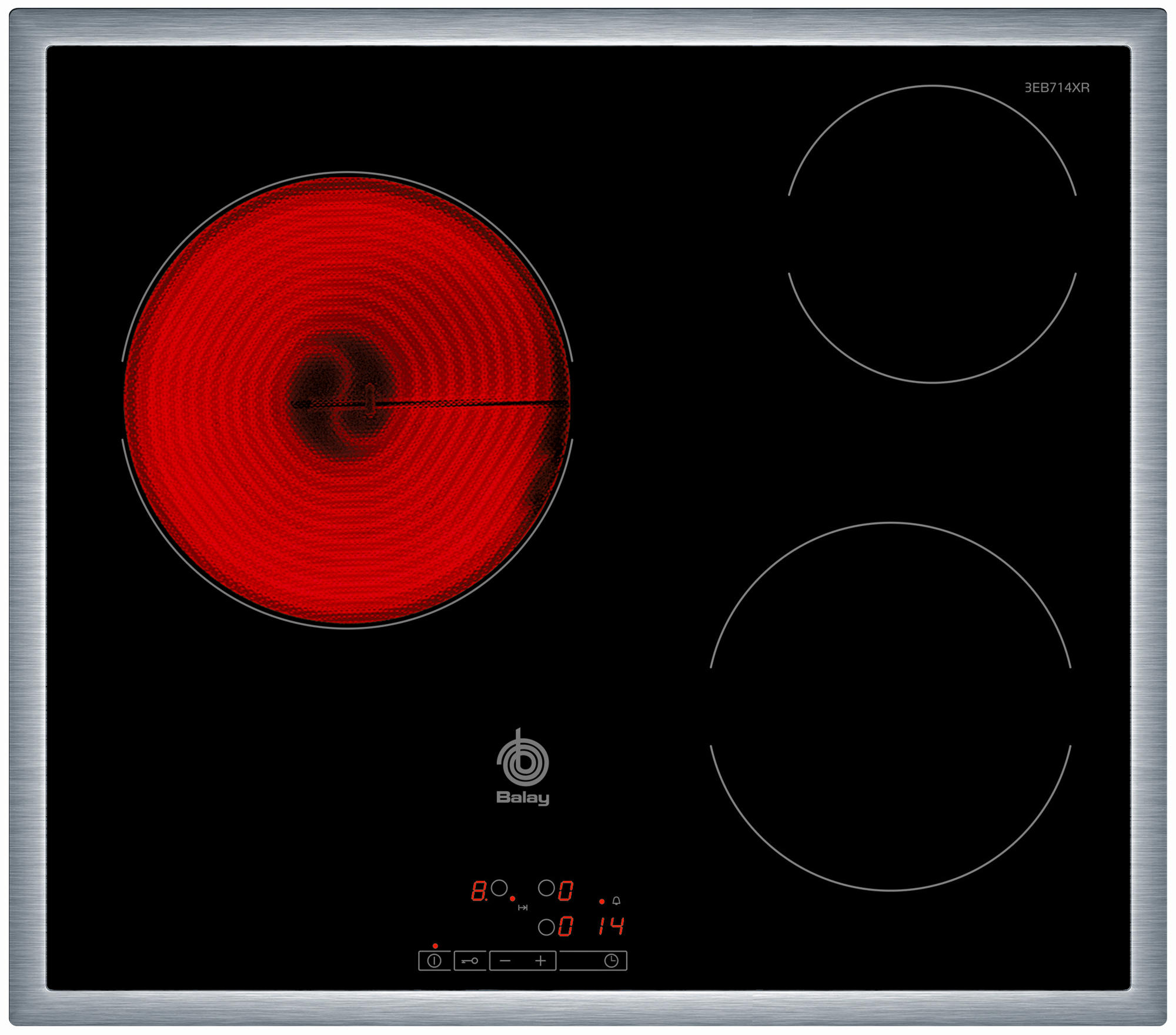 Balay 3eb714xr 3 fuegos marco 60cm placa vitroceramica zonas stock integrado negro hobs independiente 3z 60 17 niveles de coccion encimera acero inoxidable 28cm 58.3 1 24