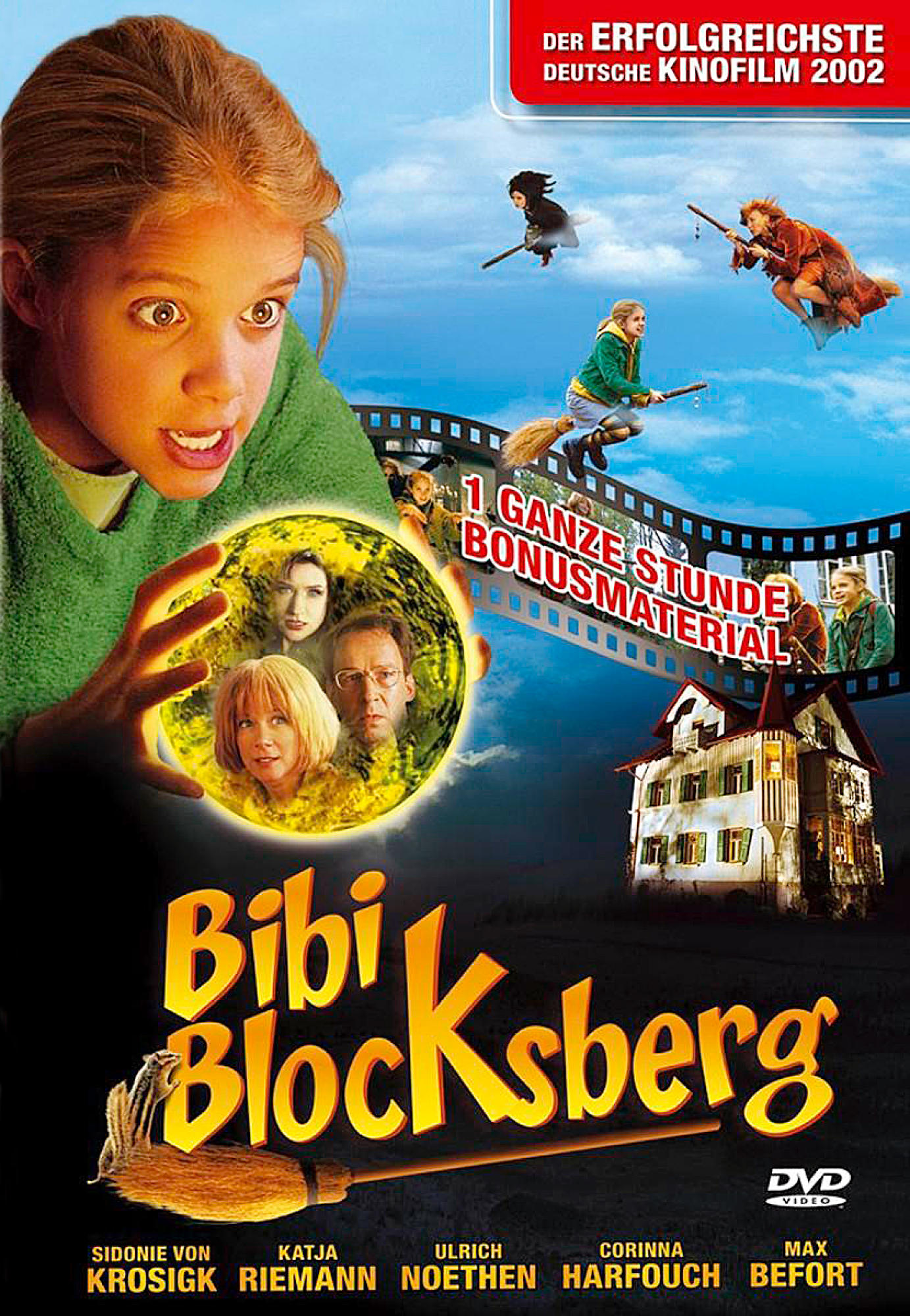 DVD-Cover von 'Bibi Blocksberg'. Ein Mädchen mit einer Kristallkugel. Das Cover hat eine Hexe und ein Haus.