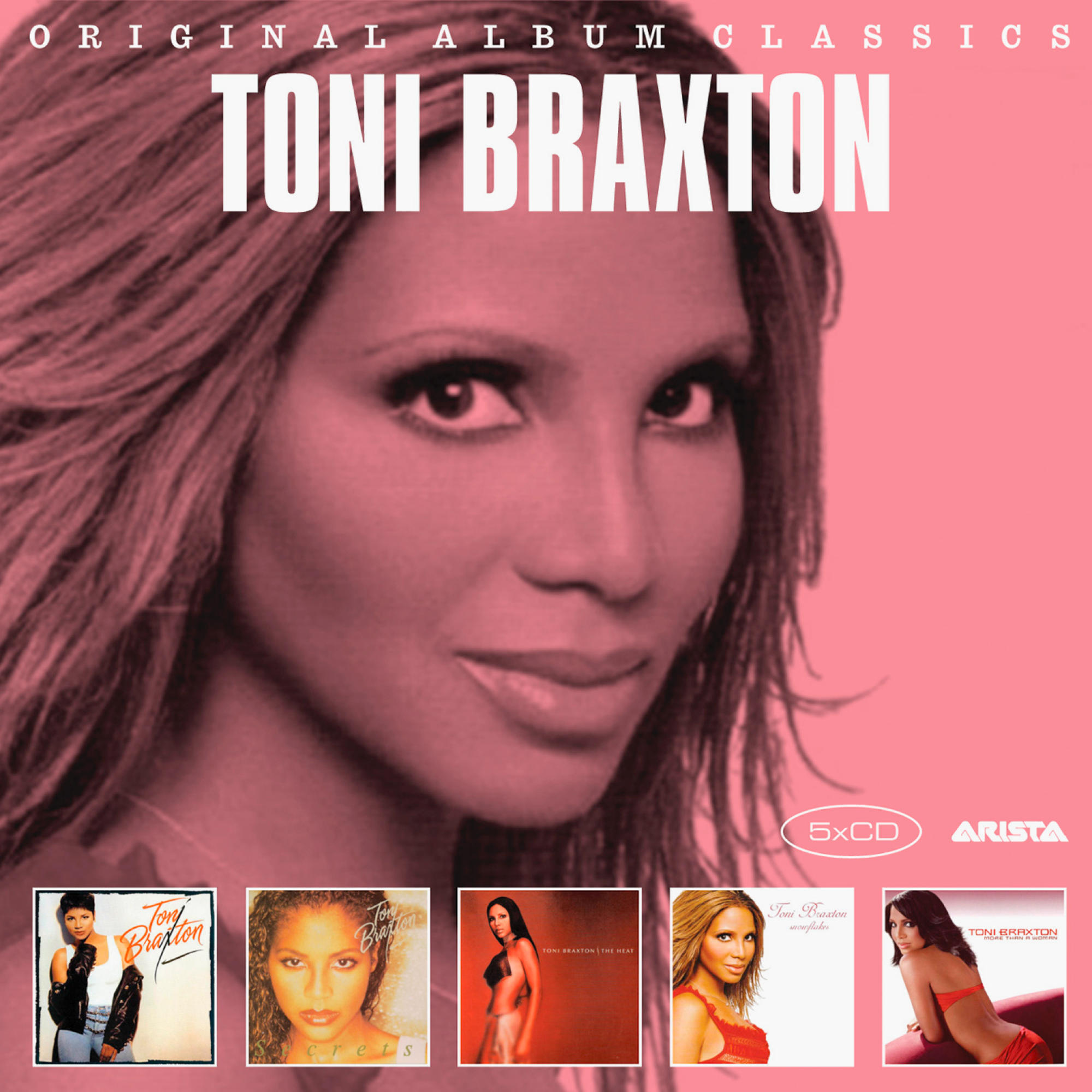 Albumcover. Toni Braxton Porträt. 5 Mini-Albumcover unten. Text: Original Album Classics, Toni Braxton.