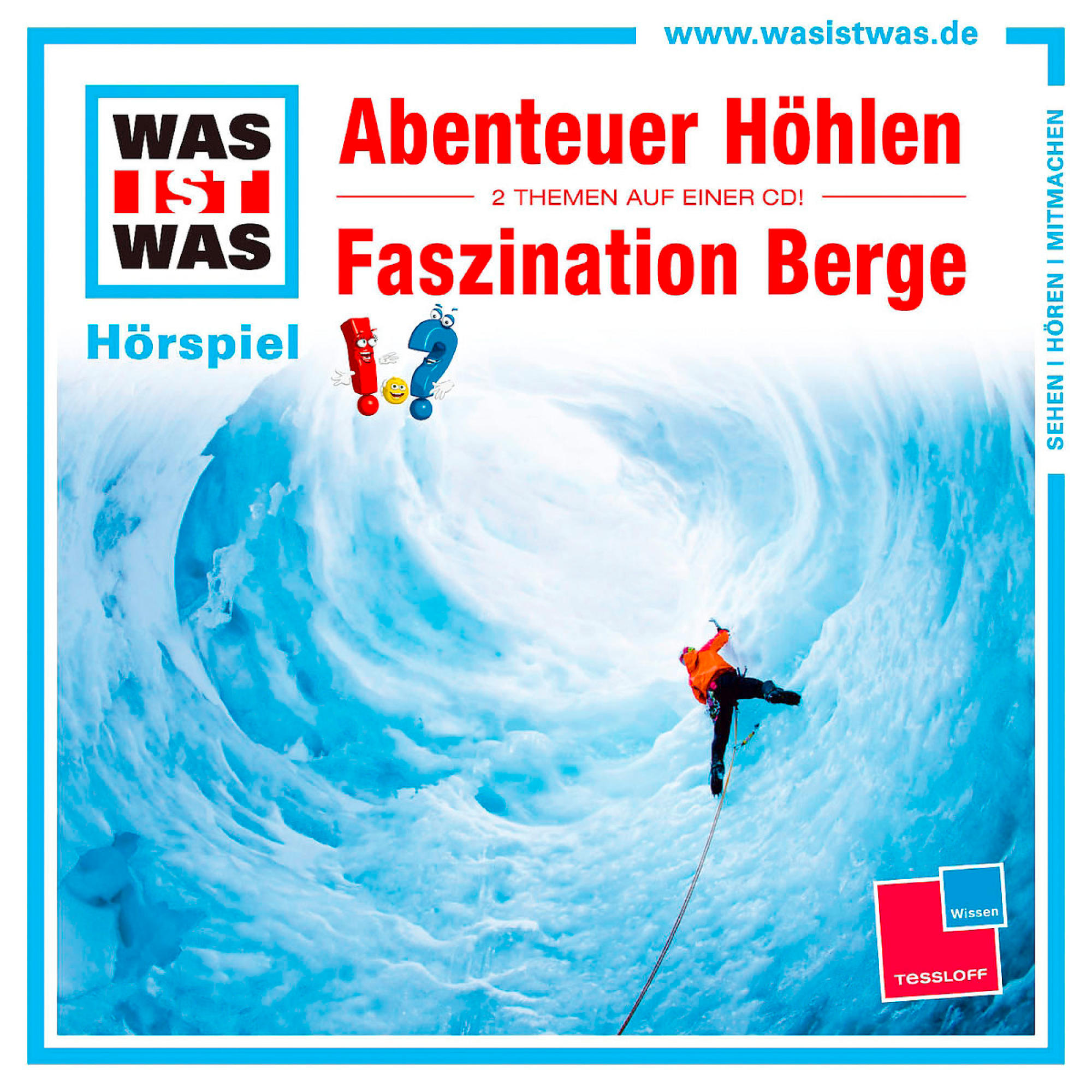 Albumcover mit einer Person, die Eis klettert. Text oben. Ein blau-weißer Hintergrund.