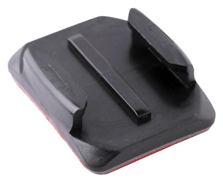 Schwarze GoPro-Halterung mit Klebepad, schwarz, rechteckige Form.