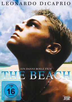 Filmplakat mit Leonardo DiCaprio, der am Strand in den Himmel blickt.