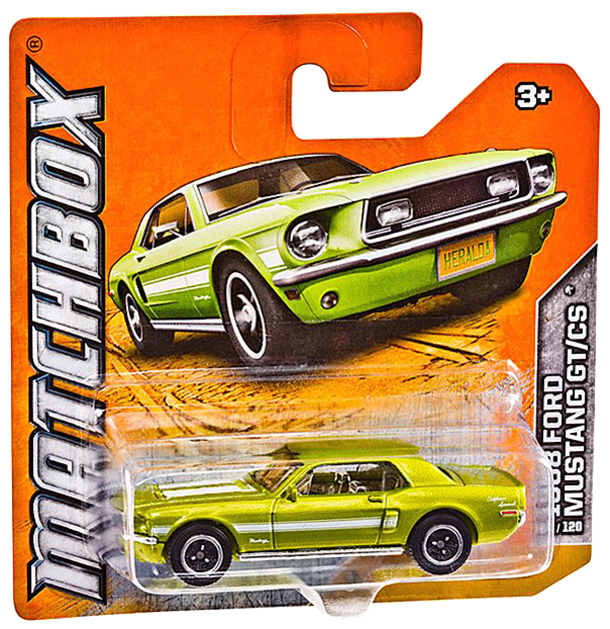 Matchbox-Spielzeugauto, grüner Ford Mustang GT/CS in Verpackung.