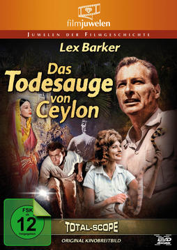 DVD-Cover mit Personen aus einer Filmszene. Titel 'Das Todesauge von Ceylon'.