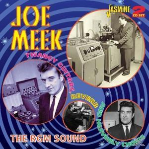 Albumcover mit Joe Meek in Kreisen, Musikequipment und Text: Twangy Guitars, Reverb, RGM Sound.