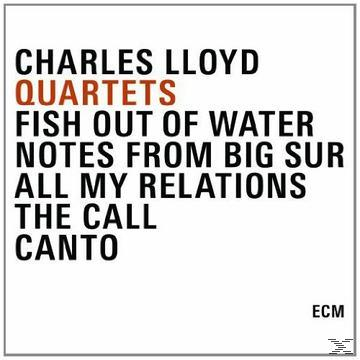 Albumcover mit weißem Hintergrund und Text: CHARLES LLOYD QUARTETS. Weitere Titel aufgeführt.