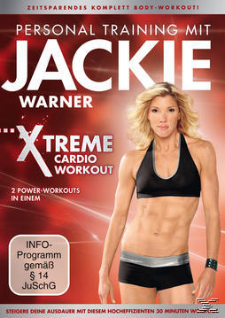 DVD-Cover: 'Personal Training mit Jackie Warner'. Frau in Trainingskleidung. Text und Grafiken.