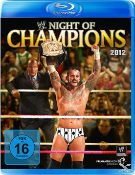 WWE Night of Champions 2012 Blu-ray Cover mit Wrestler und Gürtel.