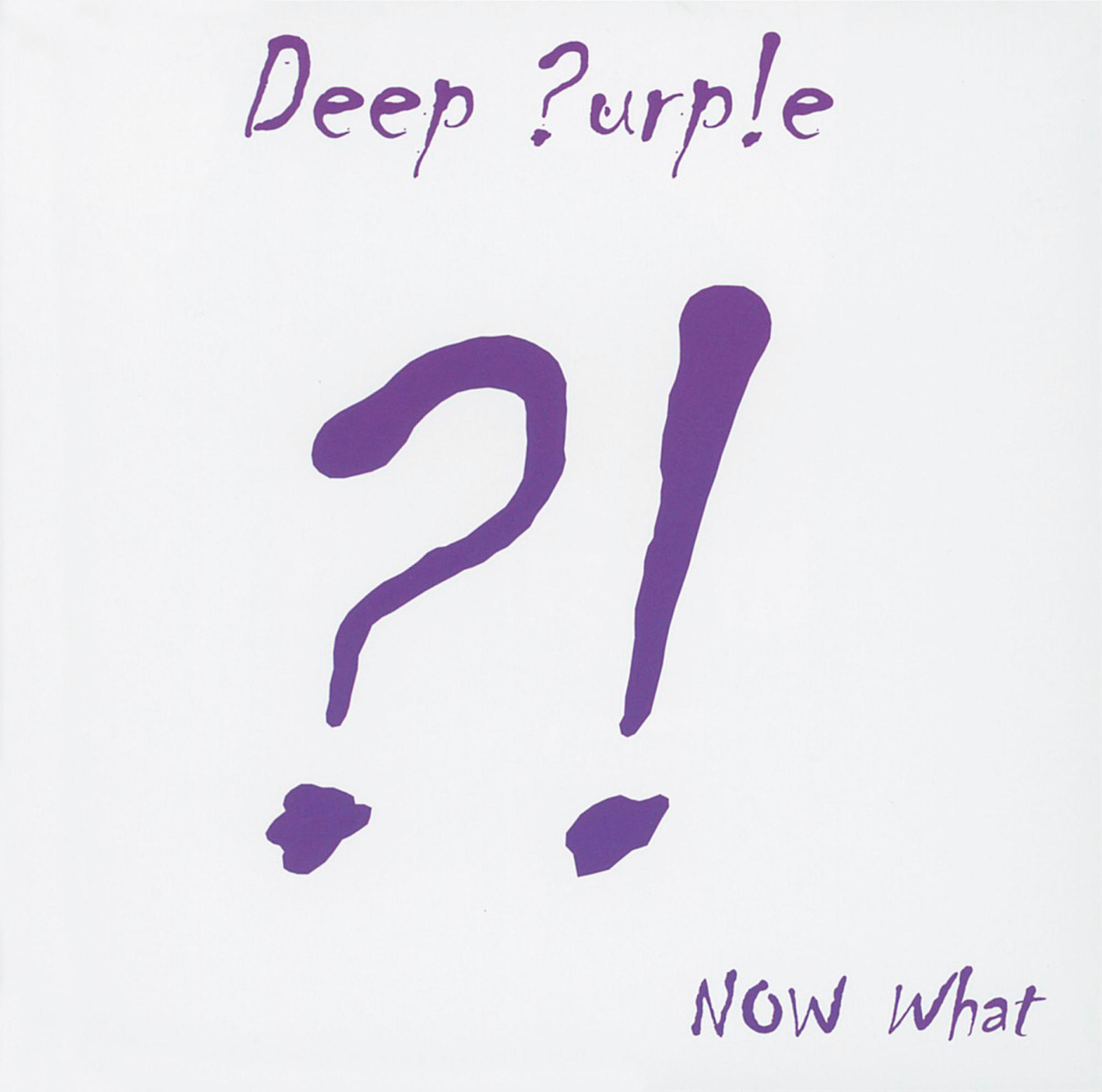 Deep Purple Albumcover. Lila Frage- und Ausrufezeichen auf weißem Hintergrund.