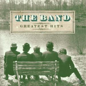 A The Band: Greatest Hits album borítója. A zenekar egy padon ül egy tó partján.