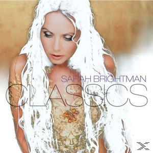 Sarah Brightmans Classics Albumcover. Porträt von Sarah mit langen weißen Haaren, heller Hintergrund.