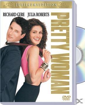 DVD-Cover: Richard Gere und Julia Roberts, lächelnd, auf einer 'Pretty Woman'-DVD-Hülle mit silbernem Hintergrund.