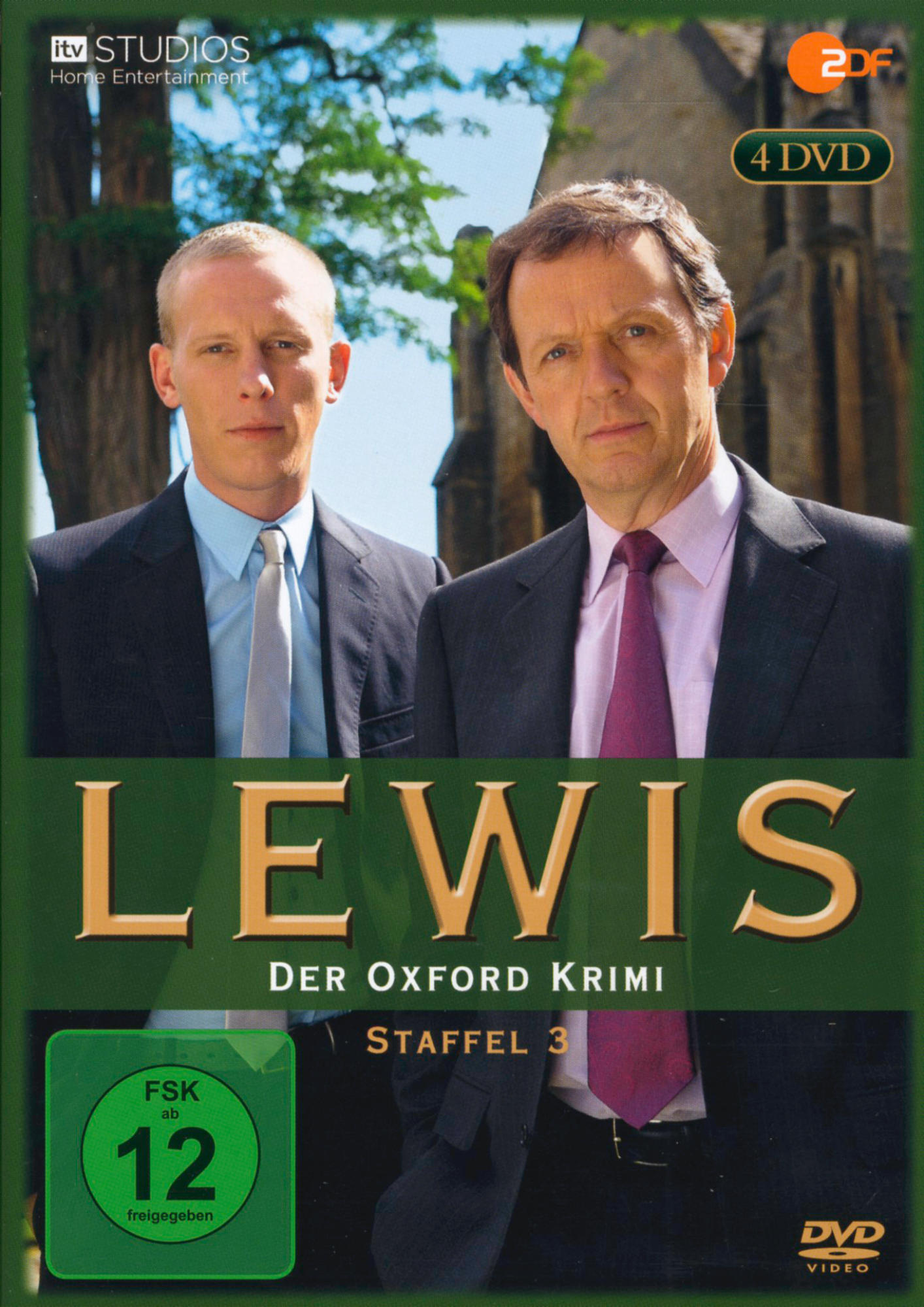 DVD-Cover: Lewis, zwei Männer in Anzügen, Titel in Gold und ein grüner Balken unten.