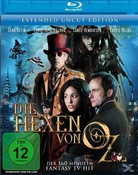 Filmcover mit Schauspielern, Titel: Die Hexen von Oz. Enthält eine Hexe, Skyline und das Blu-ray-Logo.