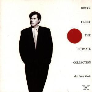 Bryan Ferry öltönyben. Piros kör. Szöveg: The Ultimate Collection.