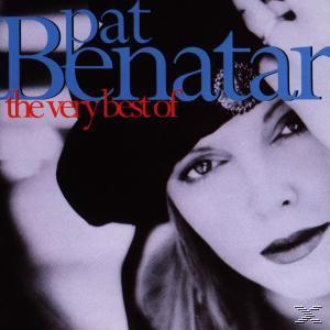 Albumcover: Pat Benatar mit dem Text 'the very best of'. Frau mit schwarzem Hut. Blauer und roter Text.