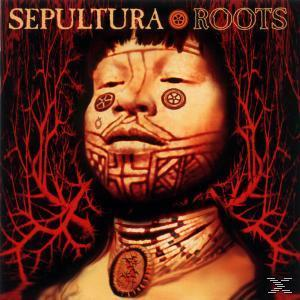 Ein Sepultura-Albumcover mit einem Gesicht in der Mitte. Rote Bäume umgeben das Gesicht.