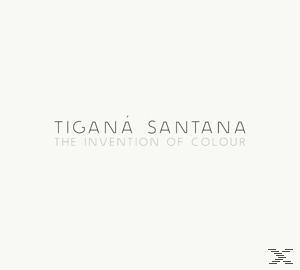 Weißer Hintergrund mit dem Text 'Tigana Santana' und 'The Invention of Colour'.