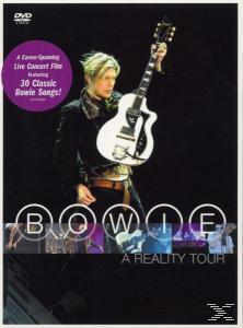 DVD-Cover mit David Bowie, der eine Gitarre hält, und dem Text "Bowie A Reality Tour".