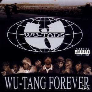 Wu-Tang Clan Albumcover mit Gruppenfoto und Logo. Titel 'Wu-Tang Forever' unten.