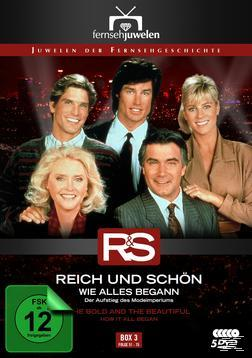 DVD-Cover mit fünf Personen, Text Reich und Schön (The Bold and the Beautiful).