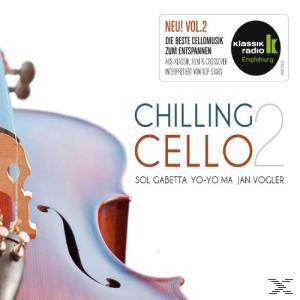 Albumcover: Ein Cello teilweise gezeigt. Blau- und Weißtöne dominieren. Text: Chilling Cello 2.