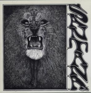 Albumcover: Santana. Schwarz-weißes Löwengesicht mit offenem Mund. Weißer Hintergrund und Text.