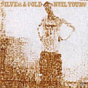 Album borító: Pixelizált kép Neil Youngról, 'SILVER & GOLD' szöveg felül.