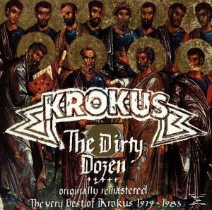 Albumcover von Krokus's The Dirty Dozen. Enthält eine Gruppe von Figuren in Roben mit Heiligenscheinen.