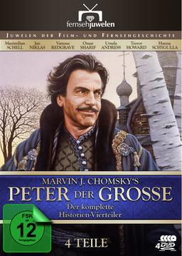 DVD-Cover von "Peter der Grosse". Ein Mann mit Schnurrbart, Text und ein grünes Logo unten.
