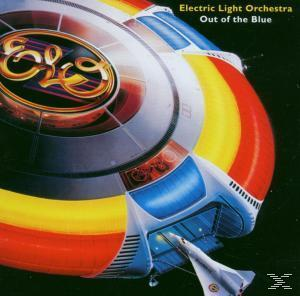 Electric Light Orchestra Albumcover mit einem Raumschiff. Rote, gelbe und blaue Farben werden verwendet.