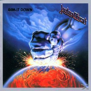 Albumcover für Judas Priest; eine Faust, die durch einen Globus schlägt, blaue und rote Farben.