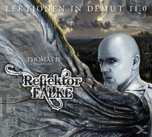 Albumcover: 'Lektionen in Demut II.0'. Ein Mann mit Glatze und einem Flügel.