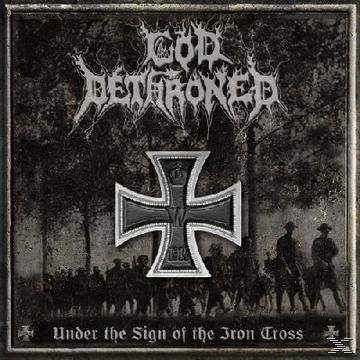 Albumcover für God Dethroned. Ein Schwarz-Weiß-Bild mit einem deutschen Eisernen Kreuz und Soldaten.
