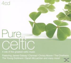 CD-Cover: Pure Celtic. Grünes Kleeblatt-Design. Weißer Hintergrund und Text.