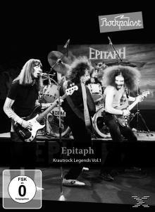 Epitaph-Albumcover: Band auf der Bühne spielt Instrumente, Schwarzweiß.