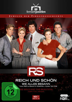 DVD-Cover, Reich und Schön, fünf Personen vor einem Stadtbildhintergrund.