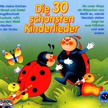 Cartoon-Cover: Marienkäfer und andere Insekten auf buntem Hintergrund. Text: Die 30 schönsten Kinderlieder.