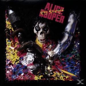 Alice Cooper album borítója. Egy koponyaarcú figura kígyókkal és láncokkal. A cím: 'Hey Stoopid'.