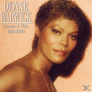 Albumcover, Dionne Warwick, Greatest Hits. Warwick-Porträt, braunes Haar, goldene Halskette, auf pfirsichfarbenem Hintergrund.