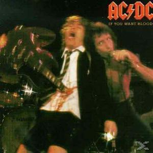 AC/DC album borítója: zenekar a színpadon, két férfi, az egyik gitárral, vérrel, 'If You Want Blood' szöveg.